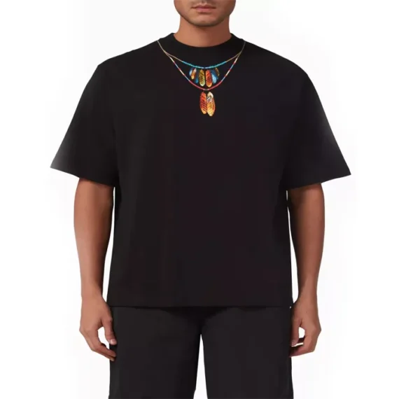 Marcelo Burlon Feathers Necklace Oversized T-shirt in Cotton Jersey Color BLACK