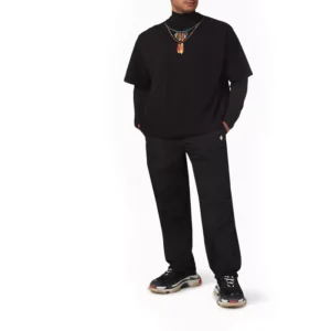 Marcelo Burlon Feathers Necklace Oversized T-shirt in Cotton Jersey-BLACK-2