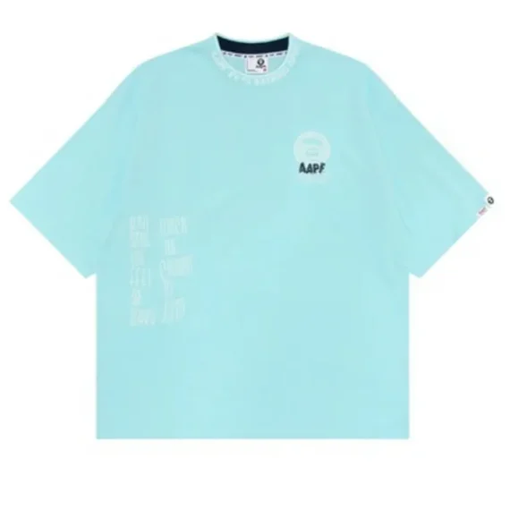 AAPE T-SHIRT WITH SLOGAN LOGO EMBROIDERY BLUE