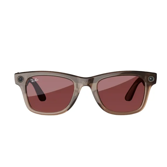 Ray Ban Meta Smart Glasses - Wayfarer Shiny Warm Stone Lenses- Clear/Watermelon Red Transitions