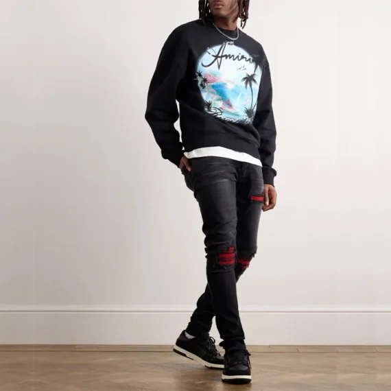 Amiri Oversized Crystal-Embellished Printed Cotton-Jersey Sweatshirt