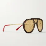 FENDI EYEWEAR Aviator-Style Logo-Print Gold-Tone and Acetate Sunglasses